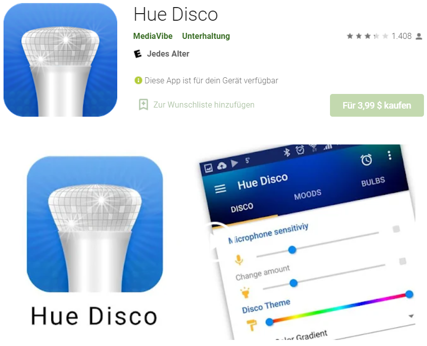 Die Hue Disco App steht im App-Store zum Download bereit